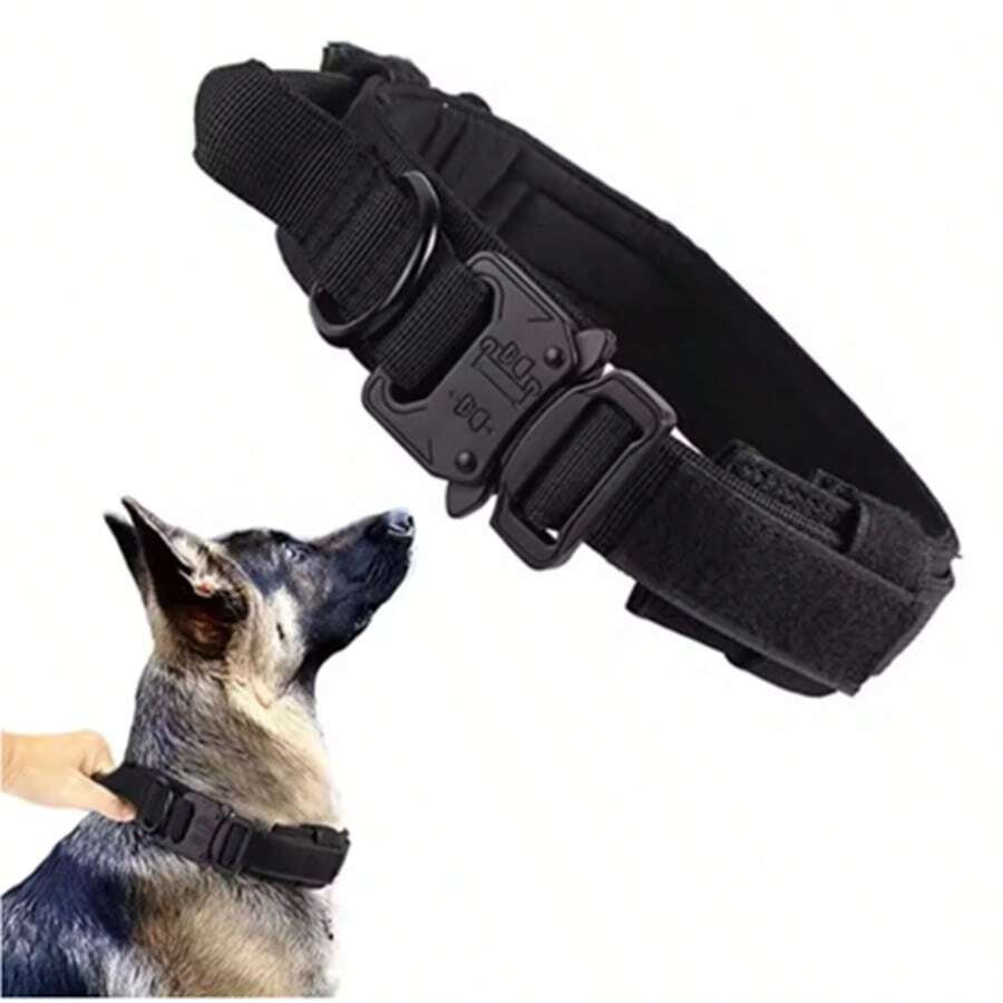 Durable Tactical Dog Collar Leash Set Adjustable Military Pet Collar Leash Medium Large Dog German Shepherd Training Accessories - 黑色 - 查看 1