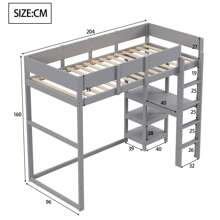 Sairedel Letto a soppalco con contenitore 90 x 200 cm, struttura letto in legno massello di pino con rete a doghe, letto per bambini e ragazzi grigio