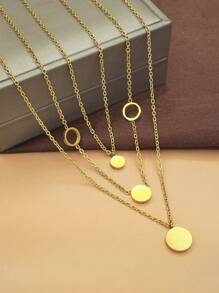 Women's Gold Layered Stainless Steel Necklace 18k Gold-Plated Exquisite Smooth Round Gold Coin Earrings Fashionable Layered Heart Cute Pendant Necklace Set Of Women's Ear Studs Gold Jewelry, For Valentine's Day, Wedding Season, Anniversaries, Mother's Day, Gifts For Family And Friends