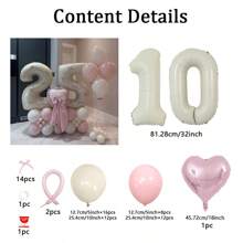 69 Stücke Elfenbein-Zahl-Ballonsatz, enthält 32 Zoll (81,28 cm) elfenbeinfarbeneFolie Ziffernballons, beige und hellrosa runde Latex-Ballons mit rosa Schleifen-Deko, geeignet für Jahrestag, Geburtstag, Hochzeit, Abschluss, Feiertag und Partydekoration