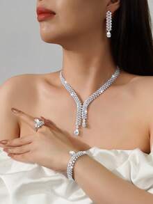 5 sztuk luksusowych błyszczących zestawów biżuterii z cyrkonii sześciennych w stylu bliskowschodnim, w tym kolczyki, pierścionek, bransoletka, naszyjnik, odpowiedni dla kobiet na wesele, imprezę, święta