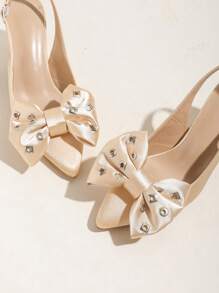 Yellow Backless Bow Pointed Toe Chunky Heel Shoes For Women
