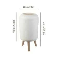 Cubo de basura de pie alto de madera para baño, cubo de basura creativo para cocina con cubierta de prensa, contenedor de basura para inodoro y sala de estar - estilo C-8L - Ver 4