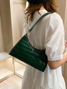 1pc Vintage Crocodile Pattern Underarm Handbag, Fashionable Versatile Shoulder Bag For Women , Vintage Bag - Green - View 4