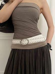 1pc Solid Color Bohemian Sexy Street Style PU Leather Studded Fashion Belt For Women, All Season Versatile Summer, School Fall, Autumn, Halloween