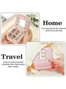 1 pièce Boîte de rangement à bijoux de voyage, cadeau pour femme, mini organiseur à bijoux, support pour colliers et boucles d'oreilles avec miroir, rose, accessoires de voyage essentiels, cadeau pour la fête des mères, pour les vacances à la plage, la collection de salle de bain, la collection de chambre à coucher, cadeau pour la fête des pères