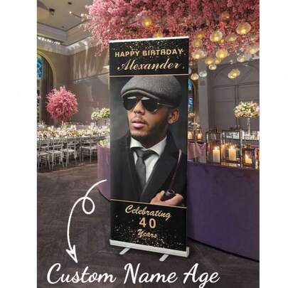 1pc - Customized Birthday Banner, Birthday Party Welcome Sign Template, Birthday Welcome Wall Decal With Photo, Customized Photo & Text Birthday Party Decoration, Birthday Welcome Sign, Commemorative Wall Sticker, Modern Minimalist Style ,For Family