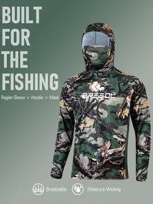 Men's High Performance Hooded Fishing Shirt With Built-In Gaiter Soft And Breathable Fabric Camouflage Design UV Protection Fishing Wear