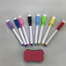 8 Color Dry-Erase Markers With Magnetic Erasers, Suitable For Office Whiteboard, Calendar, Refrigerator, Creative Holiday Gifts School Supplies,Back To School