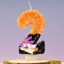 1pc Halloween Witch Broom Ghost Candle, Holiday Number Candle Cake Party Decor, Anniversary Candle - Multicolor - View 2