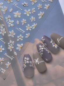 1pc Iridescent Diamond - Floral Nail Stickers , Self - Adhesive, Blooming Flower & Crystal Designs For An Elegant Manicure, Disposable, DIY Nail Decor For Women And Girls,Ideal For Party Nails,