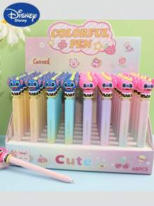 Disney 36pcs Disney Stitch Crystal Gradient Glitter Gel Pen - Officially Licensed Ombre Glossy Finish With Gold Foil Print, 0.5mm Quick-Dry Smooth Writing Pen With Mini Stitch Charm, Long-Lasting Ink For Writing/Drawing - Collectible Anime Stationery For Stitch Lovers,For School Supplies,Back To School