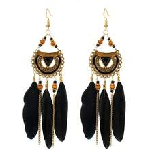 1 Cặp bông tai dài lông vũ tự nhiên phong cách Bohemian dành cho nữ - trắng - Xem 15