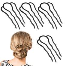Hair Side Combs Metal Hair Fork Clip 4PCS French Hairpins Buns Hairs Updo U-Shape 4 Prong Hairs Sticks Styling Accessories Twist Black Headpieces Women Decoration - 黑色 - 查看 1