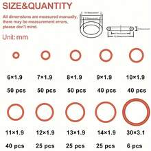 351 件硅胶 O 型圈密封垫圈套装，耐油耐热圆形橡胶组合，适用于汽车、管道和水龙头，10 种尺寸，工业液压、气动和水管密封件，55D 硬度，合成橡胶 - 紅色 - 查看 4