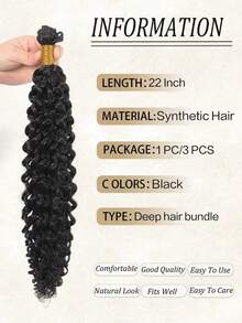 3pcs Natural Black Synthetic Hair Extensions, Sew-In Style, 22 Inch Braided Weft, For Women - Black - View 4
