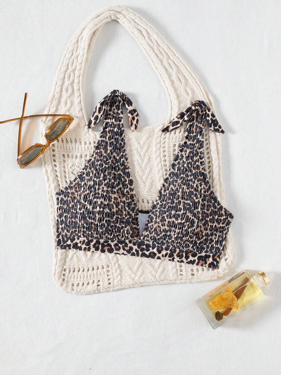 Summer Sexy Halter Printed Beach Swimsuit Top - Multicolor - View 1