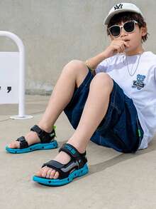 儿童露趾凉鞋，男童女童透气防滑软底沙滩鞋，轻便运动凉鞋，适合夏季校园、海滩、日常穿着和运动 - 綠色 - 查看 2