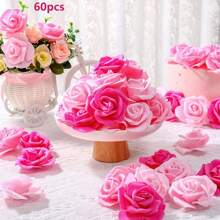 30 pièces Têtes de fleurs de rose artificielles en vrac, têtes de roses roses, fausses fleurs roses sans tige en mousse, mini fleurs de rose poussière rose pour DIY, Mariage, décoration de fête à domicile