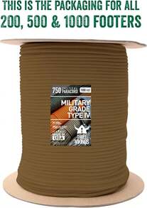 Three Vikings Paracord Rope - 100% Nylon 11 Strand Core - Type IV 750lb - Stronger Than Paracord 550 Cord - Made In USA - 土狼棕 - 查看 5