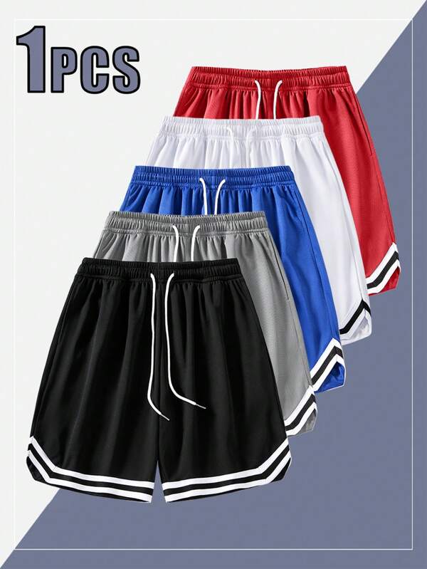 Men's Summer Sports Basketball Shorts, Drawstring Waist, Elastic, Mesh, Quick Dry, Knee Length