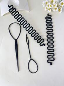 4pcs Black Hair Puller Topsy Braid Hair Styling Tools Girl Ponytail Creator Bridal Curly Hair Maker Plastic Loop Accessories