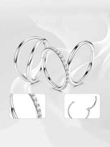 3 buc cercei inelari de nas combinați - inel dublu din oțel chirurgical 316, inel de nas cu zirconiu încrustat din argint 18G, bijuterii pentru piercing, inel cu diafragmă dublă, inel cu diafragmă, inel de buze, cercei cu unghii cu diafragmă, cercei conch, cercei, inel de nas cu cartilaj cu diafragmă