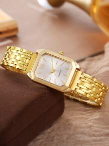1 pieza Reloj de pulsera de mujer elegante y casual de negocios con esfera pequeña de números romanos, correa de metal cuadrada, cuarzo, acero, adecuado como regalo para volver al colegio, cumpleaños, aniversario, Halloween