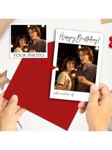 1/5/10pcs Customizable Photo Birthday Card With Photo And Envelope - Suitable For Gifting To Family, Boyfriend, Girlfriend, Siblings, Spouse, Colleagues, Adding A Personalized Creative Touch!
