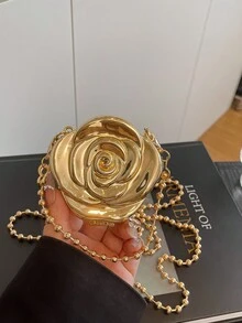 Unique Mini Floral Box Bag, Sweet And Spicy Charm, Chain Strap Shoulder And Crossbody Clutch Bag - Gold - View 2