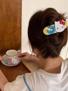 Sanrio Sanrio, 1pc/2pcs Hello Kitty Large Cute Girl Hair Clips With Button Design, Cartoon Girl Hair Accessories, Pink Cartoon Cute Hair Clips. Suitable For Daily Use And Ideal As Sweet And Lovely Gifts For Girls. ,Flat Claw Clip, Hair Slide, Hair Claws