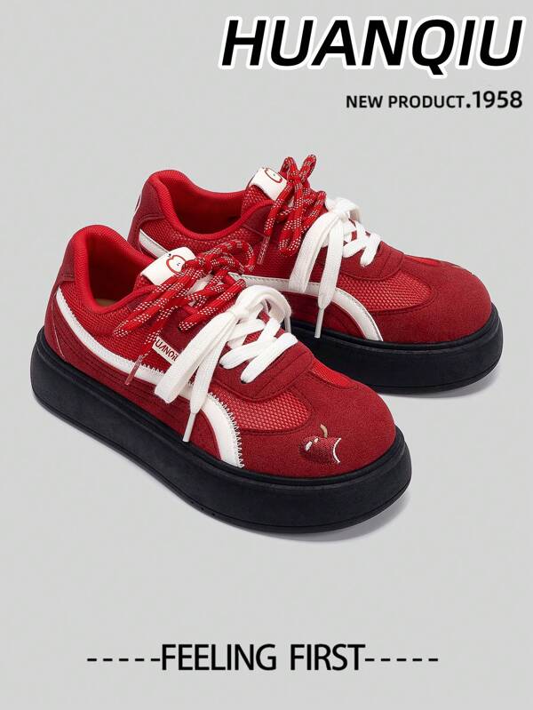 HUANQIU New Women's Shoes Women's Skate Shoes Fashion White Shoes Versatile Light Comfort White Shoes Lace-Up Soft Soles Sports Shoes Casual Shoes Running Shoes Rice Wine Red All Season Shoes