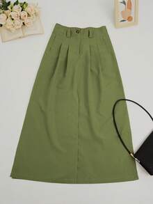 春夏时尚百搭修身高腰通勤女士半身裙（不含腰带） - 軍綠色 - 查看 8