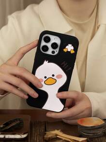 1pc Creative Duck Graphic, Matte Black TPU Shockproof Protective Phone Case, Can Be Used As Holiday Gift Compatible With Apple XS/XS Max/XR/11/12/13/14/14 Plus/15/15 Plus/16/16 Plus