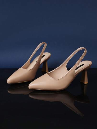 1 Pair Apricot Pointed Toe High Heel Sandals For Teenagers, Solid Color PU Patchwork Material, Elastic Ankle Strap, Stiletto Heel, Luxury Fashion Sandals Suitable For Daily, Travel, Party, Work Wear, Summer New Arrival