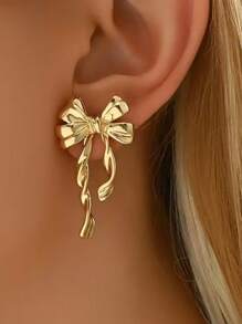 1 Paar zarte, petite, luxuriöse Schleifendesign Ohrringe, Damen Ohrclips Accessoires