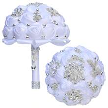 新娘婚礼奢华金叶蝴蝶珍珠花束，大型金钻缎带玫瑰婚礼花束，酒红色布艺永生花，布艺玫瑰人造花束情人节配饰 - 多款 - 查看 21