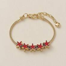 1pc Simple & Fashionable Multi-Color Beaded Pentacle Dip Oil Copper Bracelet For Women, Personalized