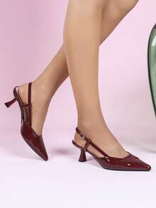Bombas de tacón medio con punta puntiaguda, cómodas y sexys, para uso diario, fiestas y bodas - Burdeos - Ver 2