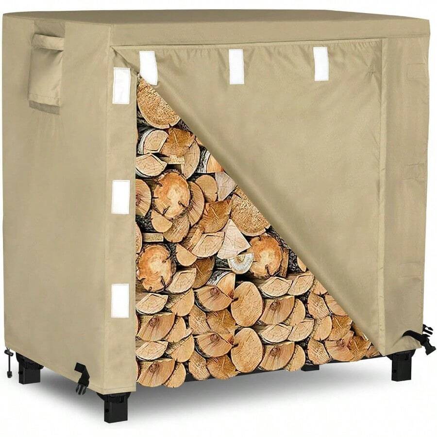 Outdoor Firewood Rack Cover Waterproof Wood Rack Covers Firewood Log Storage Covering For Patio Logs Holder 4FT Wood Holder Cover Camel 420D Oxford Fabric Only Cover No Rack - Camel - View 1