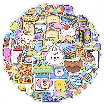 50PCS Sparkling Little Expression Stickers Vinyl Aesthetics Stickers Scrapbooking, Diary, Bumper, Skateboard, Water Bottle, Cartoon, Hard Hat, Car Stickers And Decals