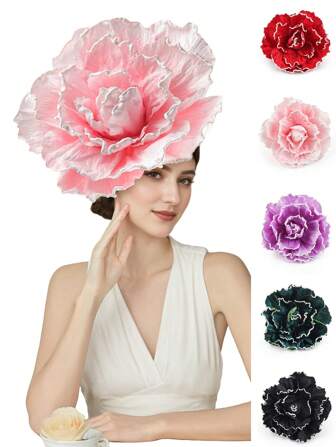 1 pièce Grand chapeau fascinator à fleurs pour thé, pour femmes. Bandeau à fleurs pour cocktail de mariage