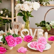 30 pièces Têtes de fleurs de rose artificielles en vrac, têtes de roses roses, fausses fleurs roses sans tige en mousse, mini fleurs de rose poussière rose pour DIY, Mariage, décoration de fête à domicile