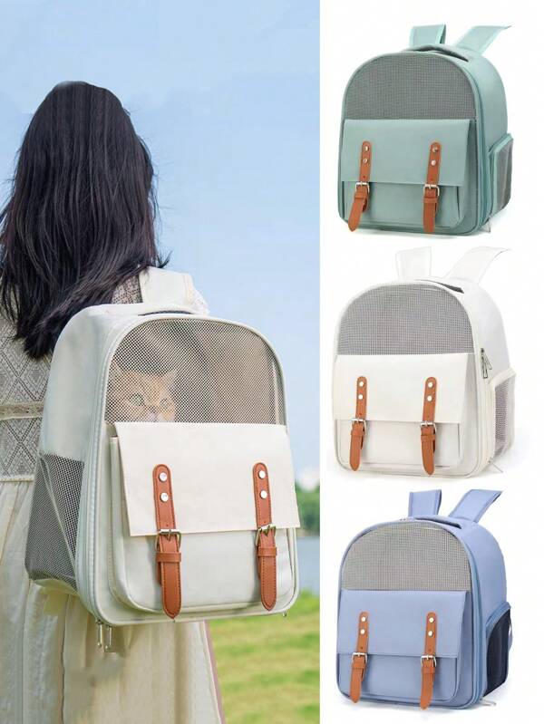 Mochila para animais de estimação em tecido Oxfork com janela respirável, adequada para cães e gatos de até 6,3 kg, alças duplas, portátil, bolsa de transporte para animais de estimação de grande capacidade para viagens ao ar livre, caminhadas, ciclismo