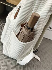 适合学院的小灯芯绒背包，适合高中和大学的轻便休闲背包，可容纳 14 英寸笔记本电脑，旅行包书包 - 白色 - 查看 8