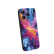 The Phone Case Features A Vibrant Explosion Of Colorful Paint Splashes, With Hues Of Pink, Orange, Blue, And Purple Radiating Outward From A Central Point. 1pc  Phone Case For Apple  16 15 14 13 12 11Plus Pro Max SE Series Phone Case For  Friends, Girlfriends, Boyfriends, Family Or Yourself. - 黑色 - 查看 3