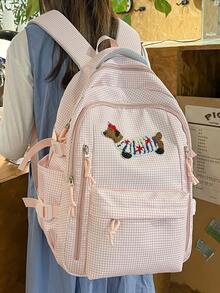 La adorable mochila bordada con perrito de dibujos animados, versión coreana, estilo dulce, adecuada para estudiantes de primaria y secundaria, con gran capacidad y diseño único. - Multicolor - Ver 5
