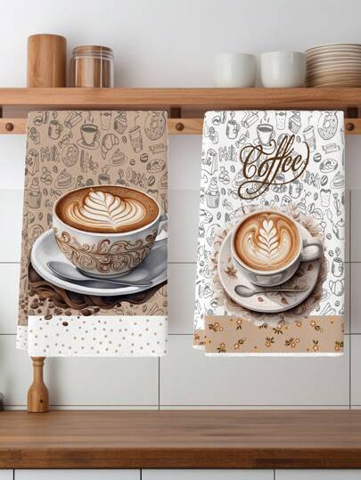 2 piezas de Toallas de cocina de microfibra con tema de café - Estilo moderno, de secado rápido, suaves y absorbentes, perfectas para amantes del café, decoración de cocina o café, accesorios para barra de café | Decoración de cocina moderna | Toallas de secado rápido