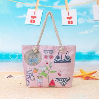 Nouveau sac fourre-tout décontracté pour vacances avec imprimé floral et slogan