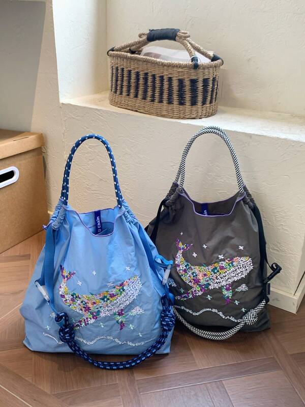 Bohemian Women's Shoulder Bag Embroidered Pattern Nylon Bag Large Capacity Cloth Bag Lightweight Foldable Storage Bag Commuter Bag Fashion Bag Travel Bag Large Capacity Tote,Large-Capacity Handbags, Commuter Bags, Ladies' Bags